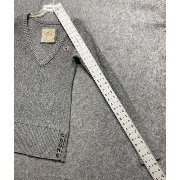 Hollister Sweater Womens Small Gray Rabbit Hair V Neck Long Sleeve Button Hem - Picture 5 of 12